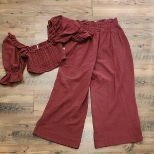 Free People Free-est At Ease Set Rust Boho Chic Guaze Coastal Cropped Medium Fit